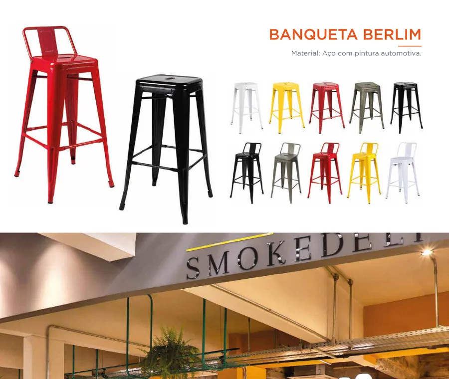 Banqueta Berlim Alta e Banqueta Berlim Alta com Encosto