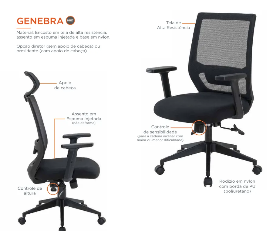 Cadeira Genebra Diretor e Cadeira Genebra Presidente